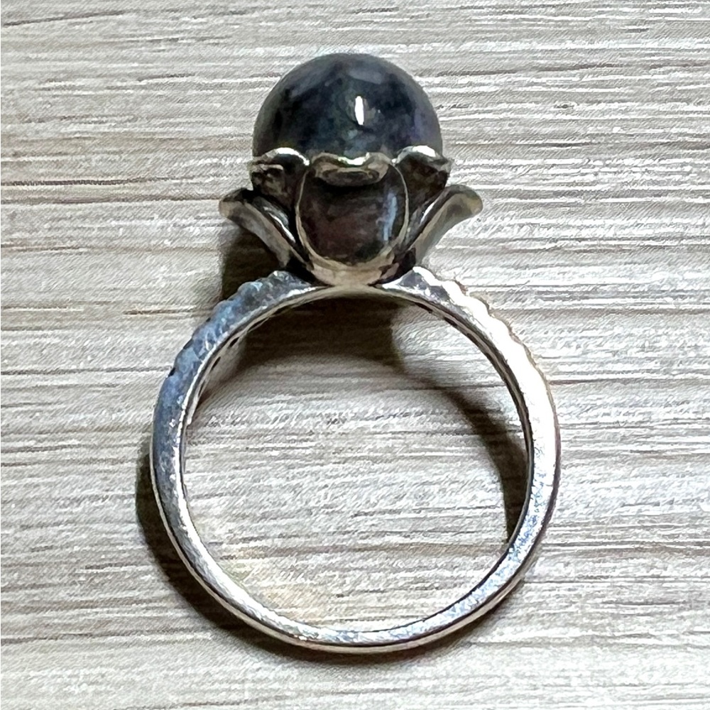 Designer JOY Sterling Silver Gray Quartz Flower Cocktail Ring, Size 7, 5.5g - Picture 6 of 11